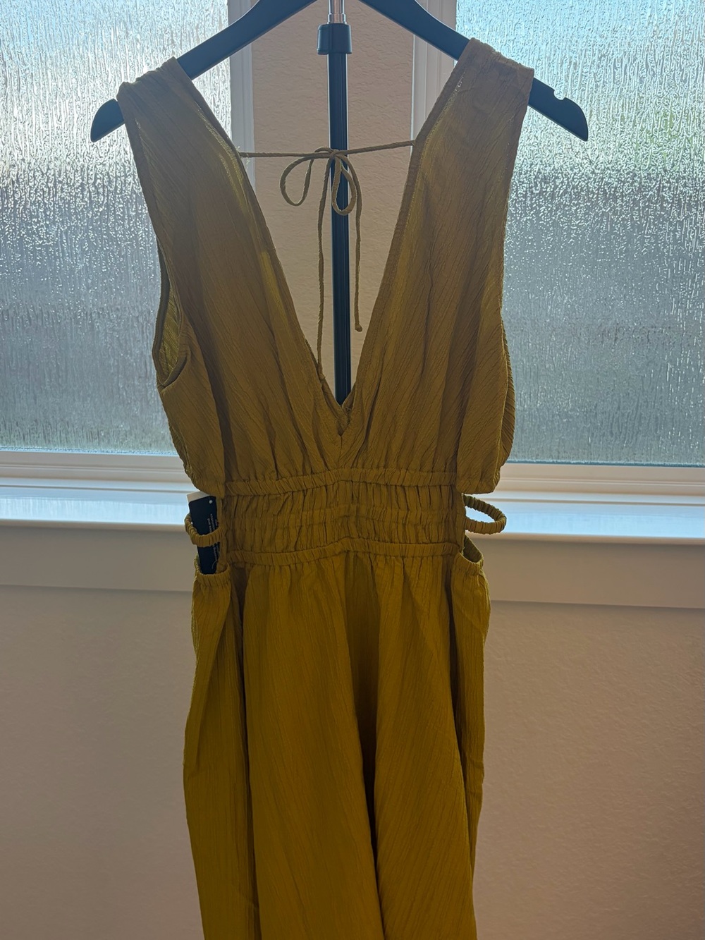 Lush Olive Green Deep V Smocked Waist Tie-Back Tank
